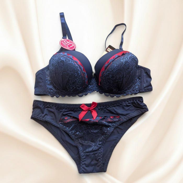 E1099a Ensemble lingerie avec soutien-gorge push-up et slip – Broderie florale
