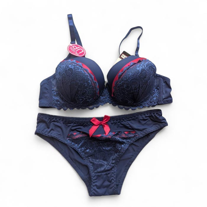 E1099a Ensemble lingerie avec soutien-gorge push-up et slip – Broderie florale