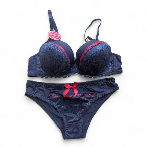 E1099a Ensemble lingerie avec soutien-gorge push-up et slip – Broderie florale