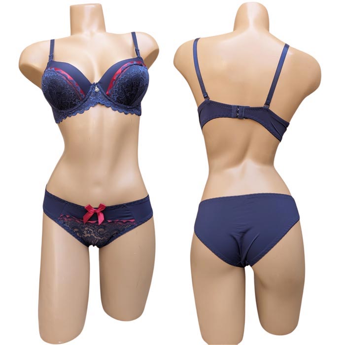 E1099a Ensemble lingerie avec soutien-gorge push-up et slip – Broderie florale