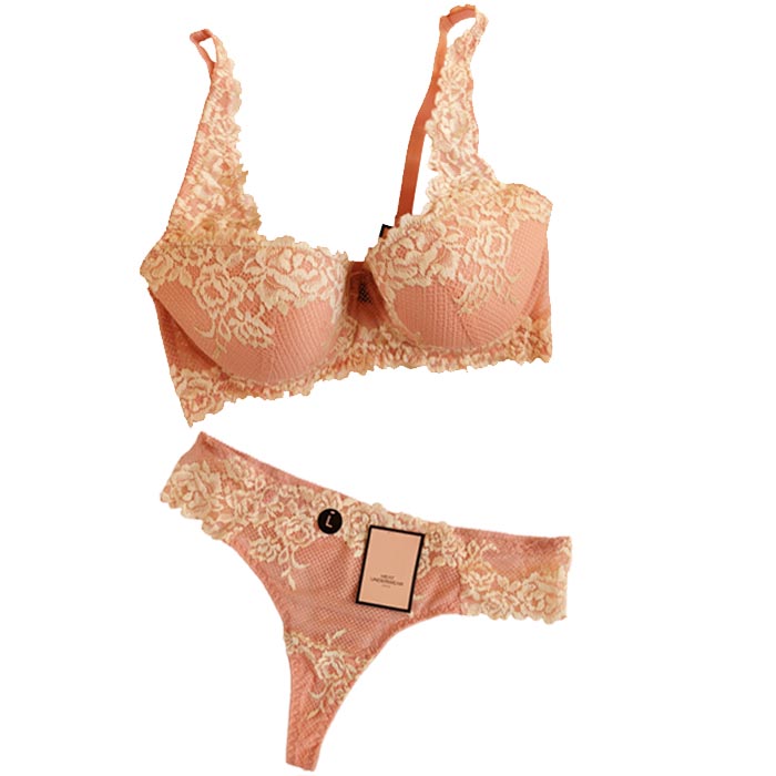 E1273-Ensemble lingerie rose/vanille - Tanga