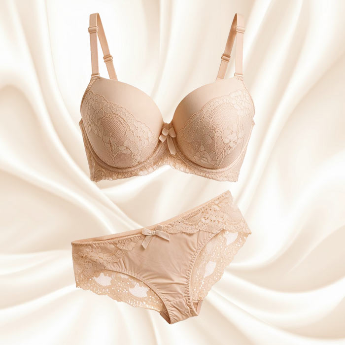 e1298 Ensemble soutien-gorge à armatures et culotte en dentelle florale – Bonnet F