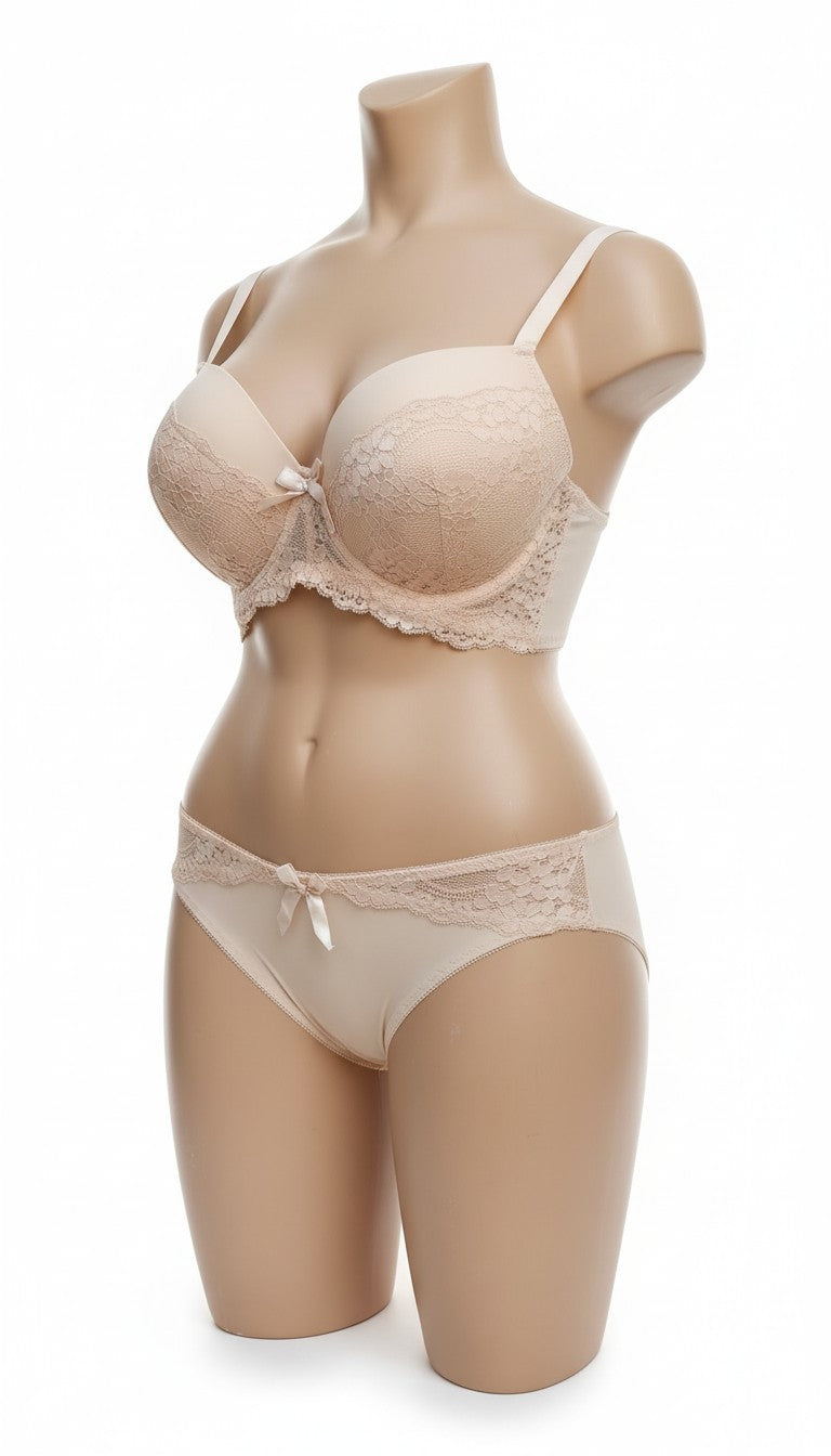 e1298 Ensemble soutien-gorge à armatures et culotte en dentelle florale – Bonnet F